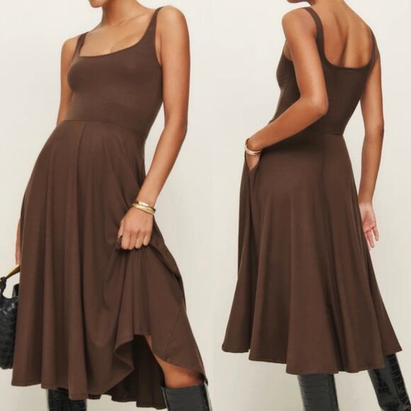Reformation Rou Knit Midi Dress in Cafe Brown Size Medium